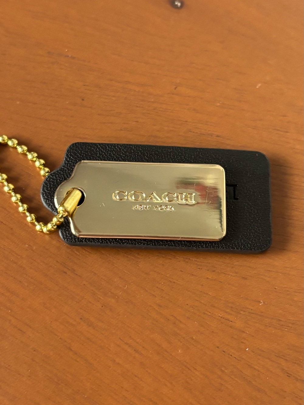 Coach Black Leather and Gold-Tone Metal Tag Keychain - Picture 3 of 6